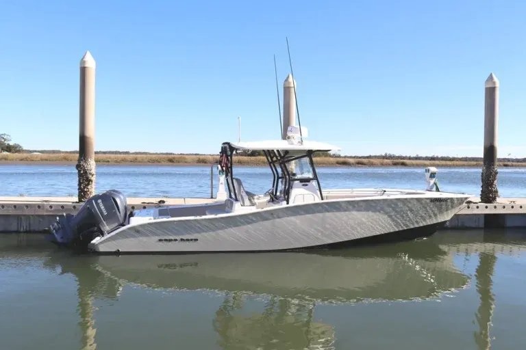 2021 Cape Horn 31T center console boat for sale in Savannah, GA, docked at the marina